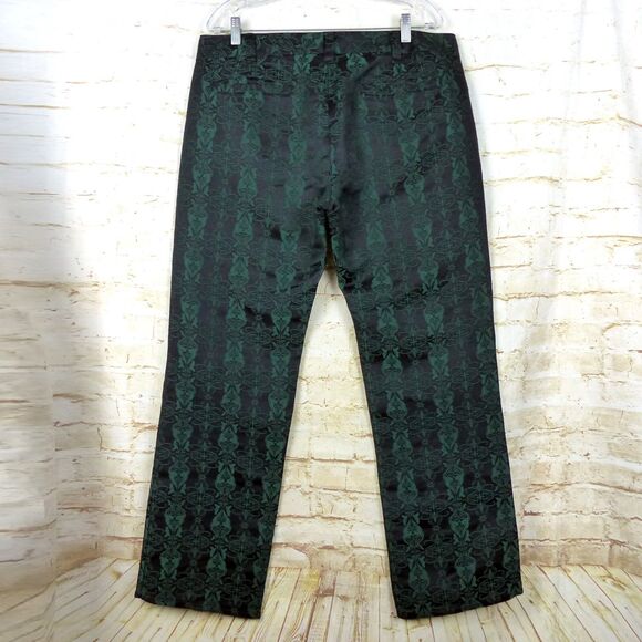 Y2K Lip Service Blacklist Pants Men 36x33 Black Green Brocade Jacquard Goth Rock - Picture 3 of 16